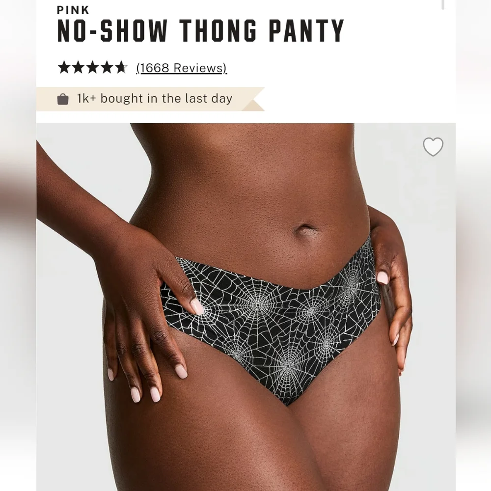 Victoria's secret pink HALLOWEEN no show thong panty SPIDER SPOOKY MEDIUM